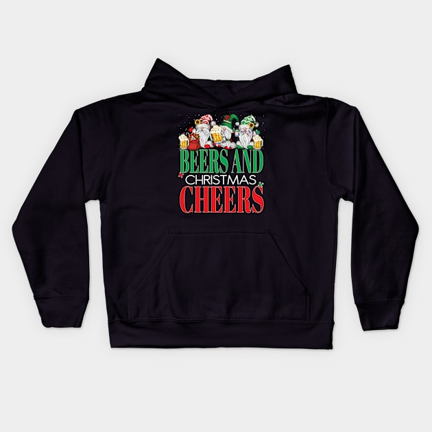 Funny Beers and Christmas Cheers Gnomes Santa Claus Xmas Holiday Season Kids Hoodie by Envision Styles